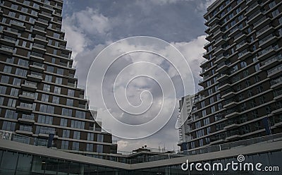 Belgrade waterfront modern building with sky in background Stock Photo