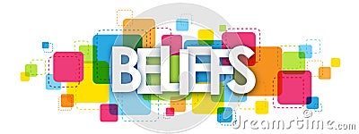 BELIEFS banner on colorful squares background Stock Photo