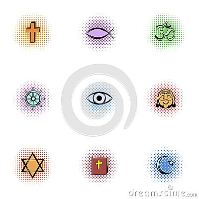 Beliefs icons set, pop-art style Cartoon Illustration