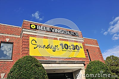 Believing Church Invitational Sign Memphis, TN. Editorial Stock Photo