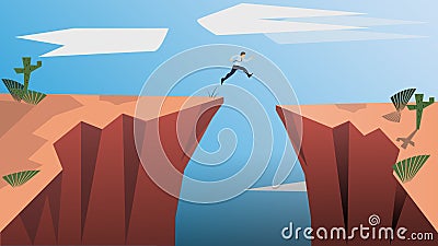 Belive in Yourself and Dare to be Yourself. Take Risk in Life and Move for Your Goals. The Jumping Man is a Concept of Vector Illustration