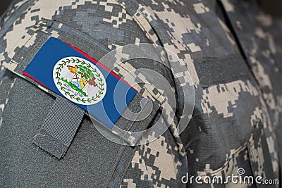 Belize army uniform patch flag on soldiers arm. Military Concept Stock Photo