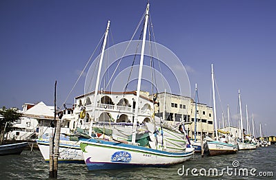 Belize City - Colorful Sailboats Editorial Stock Photo