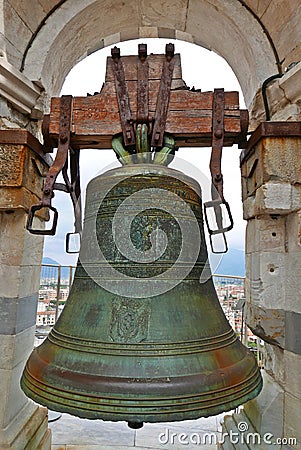 Bell Atop Tower of Pisa Stock Photo