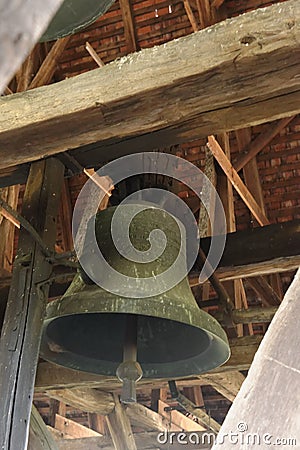 Bell in Axente Sever Church in Frauendorf, Romania Stock Photo