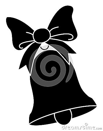 Bell with bow silhouette. Handbell vector illustration isolated on white. Christmas symbol Vector Illustration