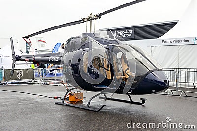 Bell 505 Jet Ranger X helicopter at the Paris Air Show. Le Bourget - June 22, 2023 Editorial Stock Photo