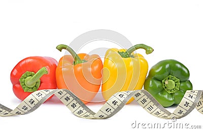 Bell pepper with measuring tape Stock Photo