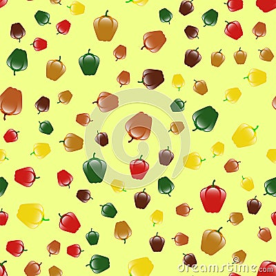 Bell Peppers Seamless Pattern on Yellow Background Vector Illustration