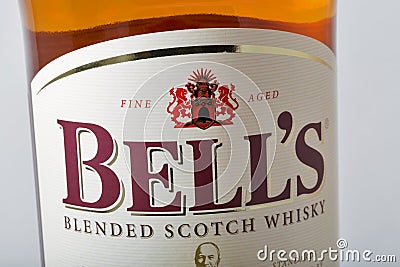 Bell`s blended Scotch Whisky bottle closeup Editorial Stock Photo