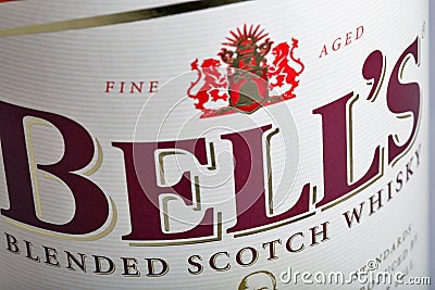 Bell`s blended Scotch Whisky bottle closeup Editorial Stock Photo