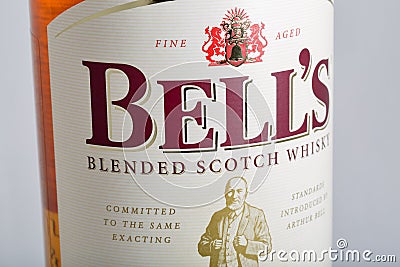 Bell`s blended Scotch Whisky bottle closeup Editorial Stock Photo