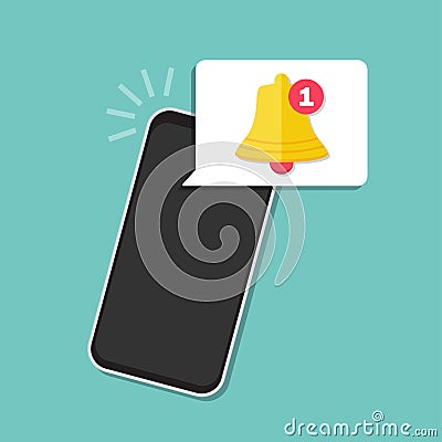 Bell smartphone notification in a flat design. Vector illustration Vector Illustration