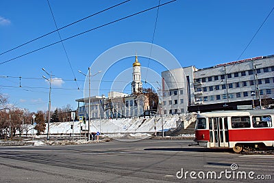Bell tower of Assumption or Dormition Cathedral Orthodox church of Kharkiv, Ukraine Editorial Stock Photo