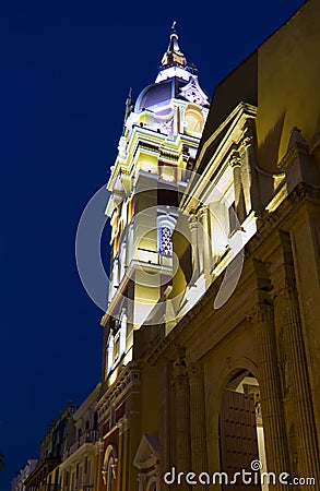 Bell tower of Cathedral of Cartagena in Old Town, Cartagena, Colombia Stock Photo