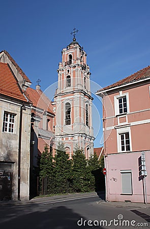 The bell tower of the church of All Saints in Vilnius Stock Photo