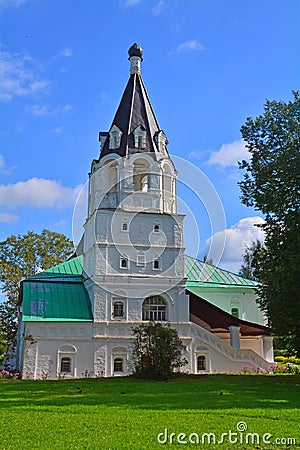 Bell tower Church of the Intercession of virgin in the Museum Alexandrovskaya Sloboda, Alexandrov city, Vladimir region, Russia Stock Photo