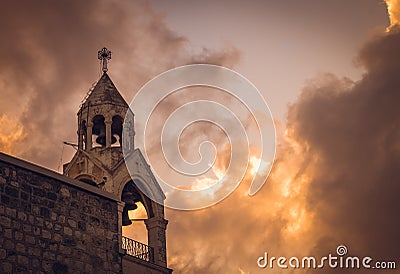 Bell Tower Of The Church Of The Nativity, Bethlehem, Palestine Stock Photo