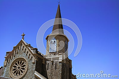 Bell tower of the Iglesia San Matias ApÃ³stol In the city of Lota, Chile. Stock Photo
