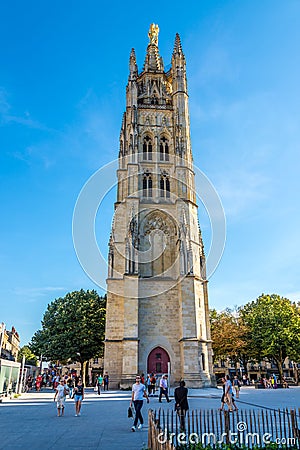 Bell Tower Pez Berland near Cathedral of Bordeaux - France Editorial Stock Photo