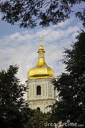 Bell tower and Saint Sophia's Cathedral shot dusk Kiev, Ukraine Stock Photo