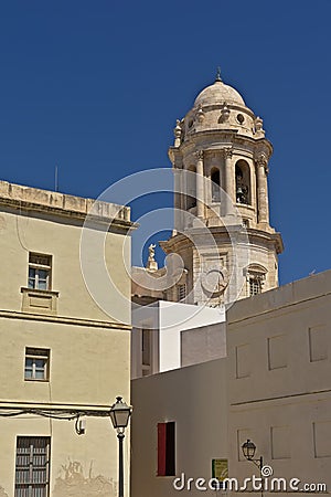 Bell tower of the Santa Cruz cathedral of Cadiz Editorial Stock Photo
