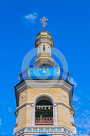 Bell tower of the Temple Martyr Valentine. Ukraine. Kharkiv. Stock Photo