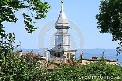 The bell tower of Yvoire, medieval village Stock Photo