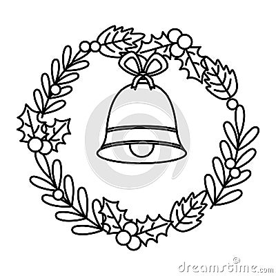 Bell wreath holly berry celebration merry christmas thick line Vector Illustration