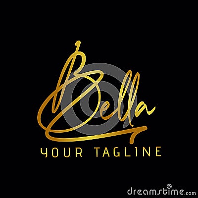 Bella Beauty vector golden color signature name logo Vector Illustration