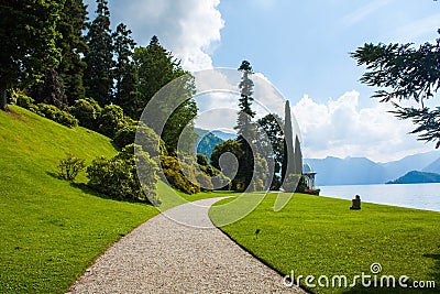 Bellagio city on Lake Como, Italy. Lombardy region. Italian famous landmark, Villa Melzi Park. Botanic Garden plants and trees. Stock Photo