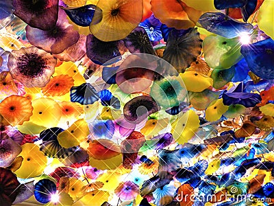 The Breath-Taking Display Of Hand Blown Glass Flowers At The Bellagio Hotel Lobby Chandelier II Editorial Stock Photo