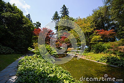 View of Gardens of Villa Melzi in the village of Bellagio on Como lake, Italy Stock Photo