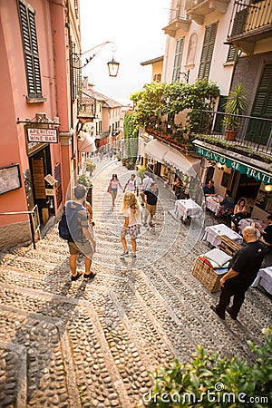 Bellagio. Lake Como. Amazing Old Narrow Street in Bellagio. Lake Como, Italy, Europe. Famous Picturesque Editorial Stock Photo