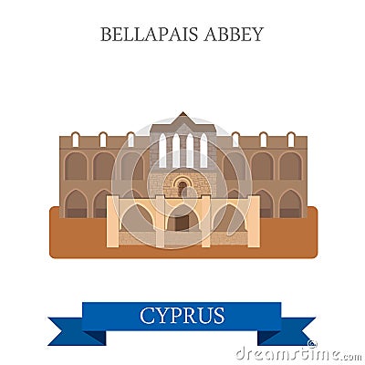 Bellapais Abbey Northern Cyprus flat vector attraction landmark Vector Illustration