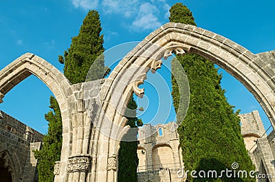 Bellapais Abbey stone arcs Stock Photo