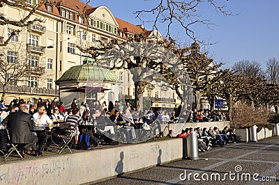 The Bellerive lake promenade of ZÃƒÂ¼rich city near Bellevue place and the opera Editorial Stock Photo