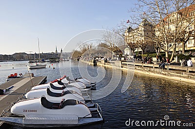 The Bellerive lake promenade of ZÃƒÂ¼rich city near Bellevue place and the opera Editorial Stock Photo