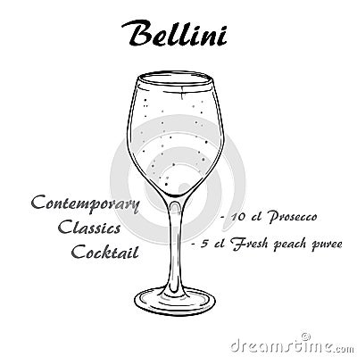 Bellini cocktail illustration. Alcoholic cocktails vector illustration. Vector Illustration