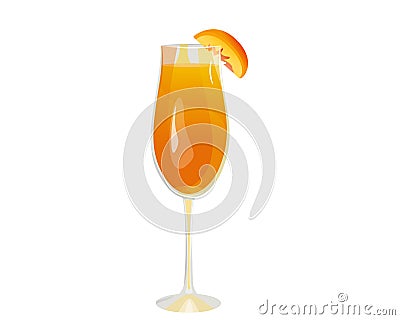 Bellini cocktail. Refreshing summer alcoholic drink with a slice of peach. Vector Illustration