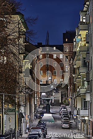 Bellmansgatan pÃ¥ SÃ¶dermalm i Stockholm pÃ¥ kvÃ¤llen Stock Photo