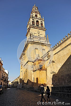 Belltower of the Cathedral Mosque of Cordoba, Spain Editorial Stock Photo