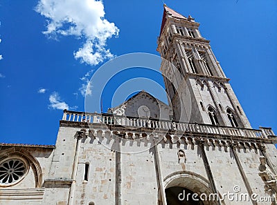 Belltower of the Cathedral of St. Lawrence in the downtown of Trogir, Croatia Stock Photo