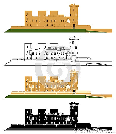 Bellver Castle in Balearic Islands, Spain Vector Illustration