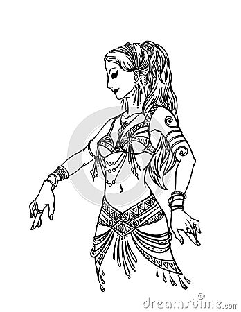 Belly Dancer Girl in Hand Drawn Style. Vector Illustration