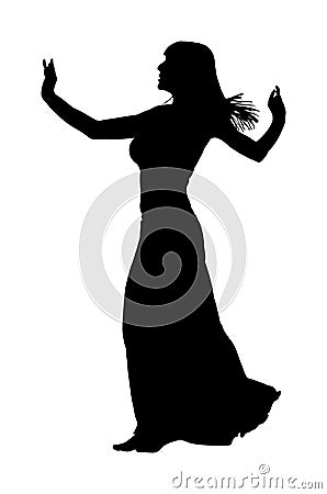 Belly dancer woman silhouette coquette isolated on white background. Traditional Arab entertainment oriental dance. Sensual Stock Photo