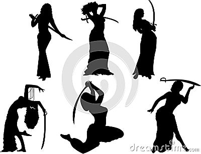 Belly dancing black woman silhouette on white Stock Photo