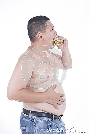 Belly fat people at large from eating behaviors. Junk food Stock Photo