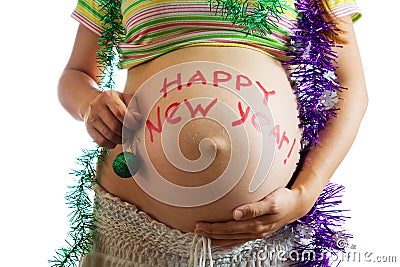 Belly with HAPPY NEW YEAR! Stock Photo