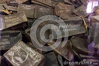 Belongings (suitcases) of the people killed in Auschwitz Editorial Stock Photo